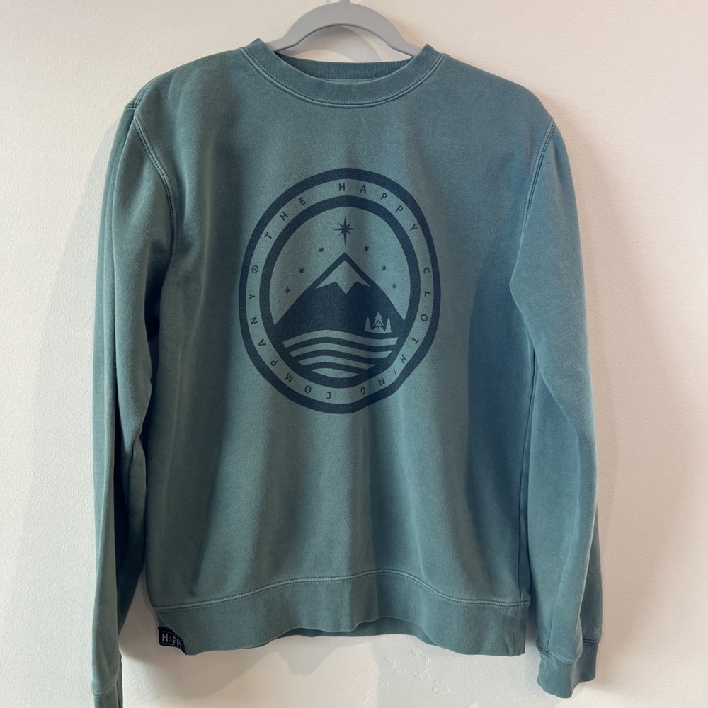 Independent Trading Company XS Green Crewneck Fleece Sweatshirt Mountain Graphic